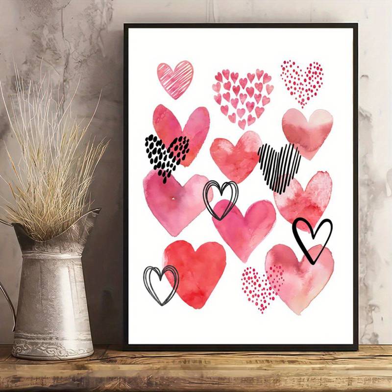 Canvas Poster Watercolor Hearts Valentine Art Poster Wall - Temu